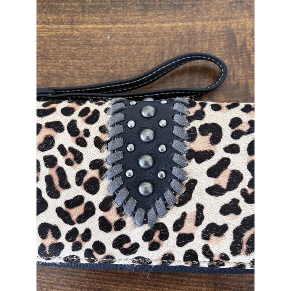 Trinity Ranch Leopard Hair Calf Leather Studded Wallet Wristlet, Western Cowgirl - Picture 2 of 12